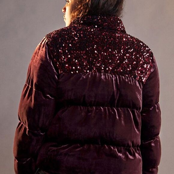 Anthropologie Vera Sequined Velvet Puffer Jacket - Picture 4 of 11